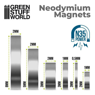 Green Stuff World Neodymium Magnets 2x1mm - 50 units (N35)