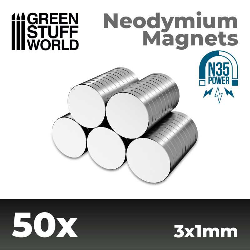 Green Stuff World Neodymium Magnets 3x1mm - 50 units (N35)