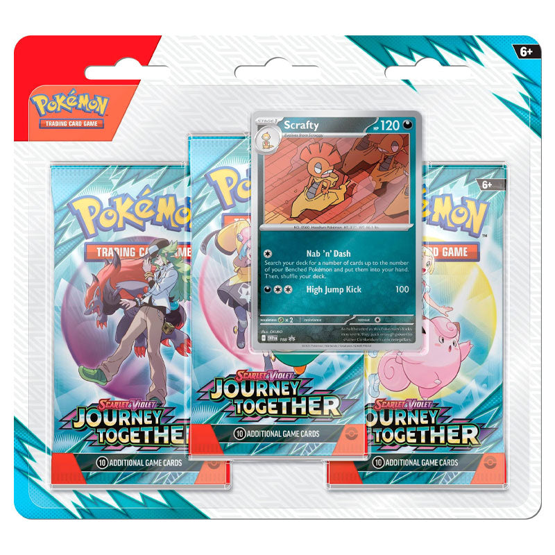 Pokémon TCG: Scarlet & Violet 9 – Journey Together - 3-Pack Blister Scrafty (Pre-Order)