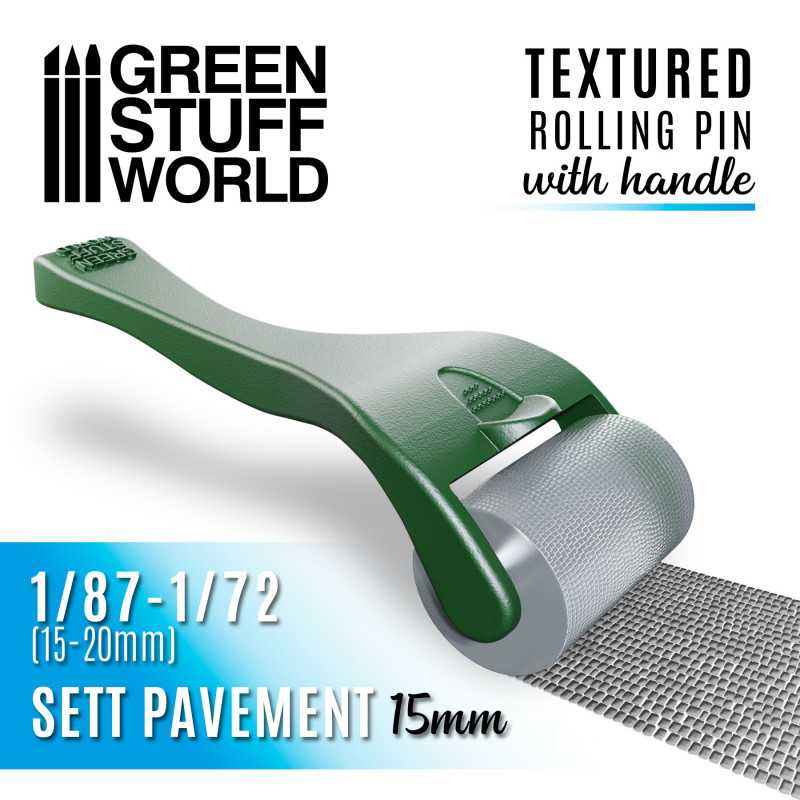 Green Stuff World: Rolling pin with Handle - Sett Pavement 15mm