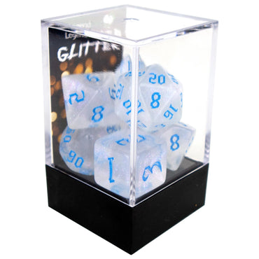 Legend Dice - Boxed Display - Poly Dice Set - Glitter - Shimmer (Blue Writing)