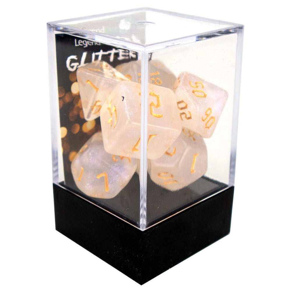 Legend Dice - Boxed Display - Poly Dice Set - Glitter - Shimmer (Gold Writing)