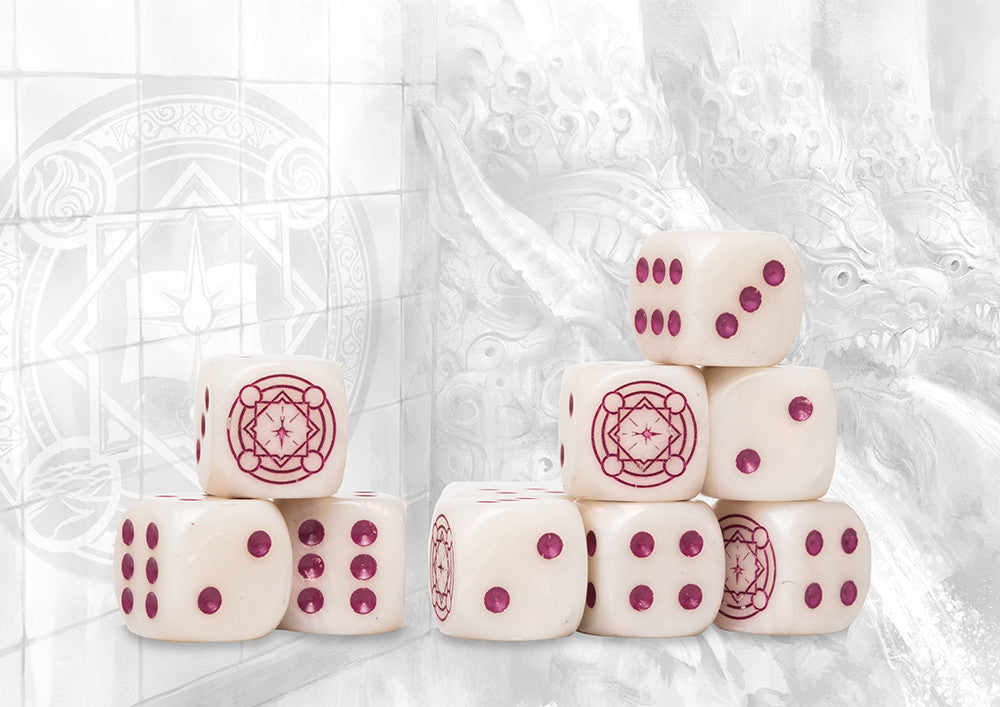 Sorcerer Kings Logo on Royal Magenta Marbled Dice - Conquest