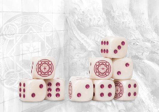 Sorcerer Kings Logo on Royal Magenta Marbled Dice - Conquest