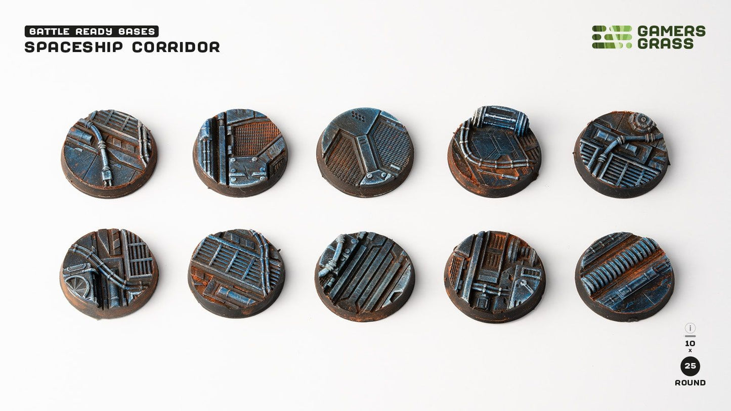 Spaceship Corridor Bases, Round 25mm (x10) - Gamers Grass