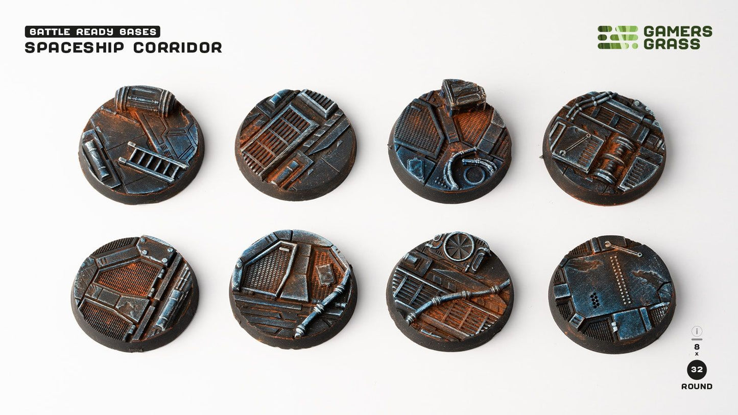 Spaceship Corridor Bases, Round 32mm (x8) - Gamers Grass