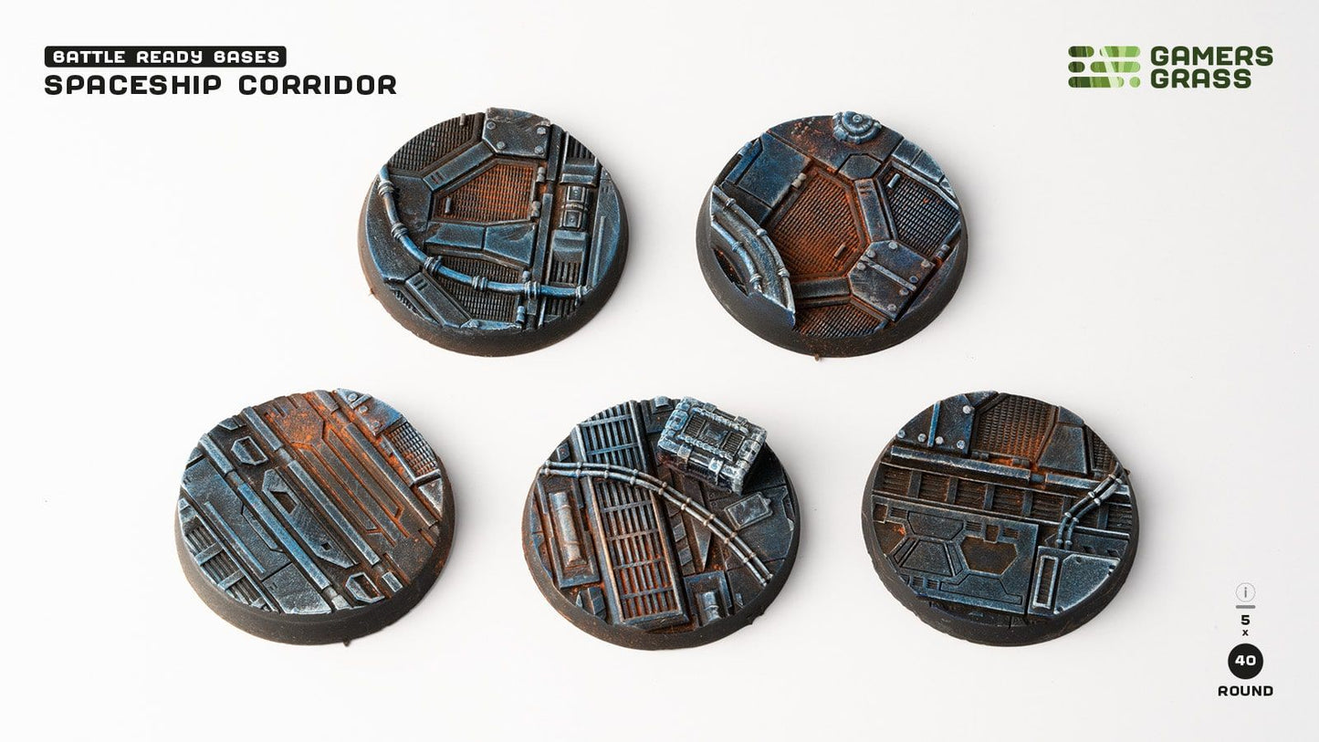 Spaceship Corridor Bases, Round 40mm (x5) - Gamers Grass