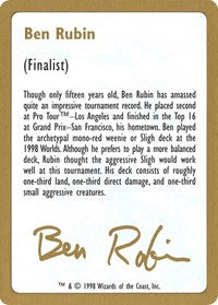 1998 Ben Rubin Biography Card [World Championship Decks]
