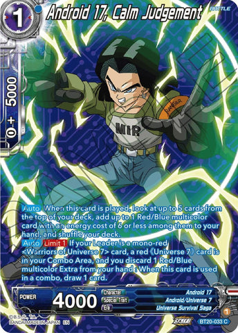 Android 17, Calm Judgement (Silver Foil) (BT20-033) [Power Absorbed]
