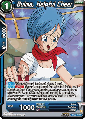 Bulma, Helpful Cheer (BT20-040) [Power Absorbed]