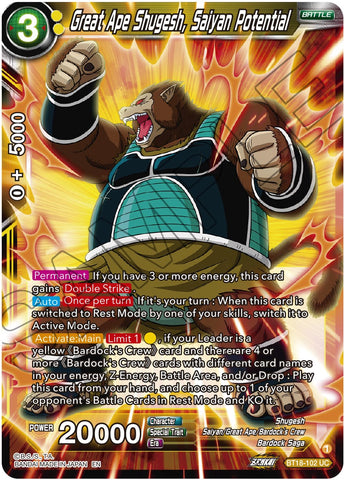 Great Ape Shugesh, Saiyan Potential (BT18-102) [Dawn of the Z-Legends]