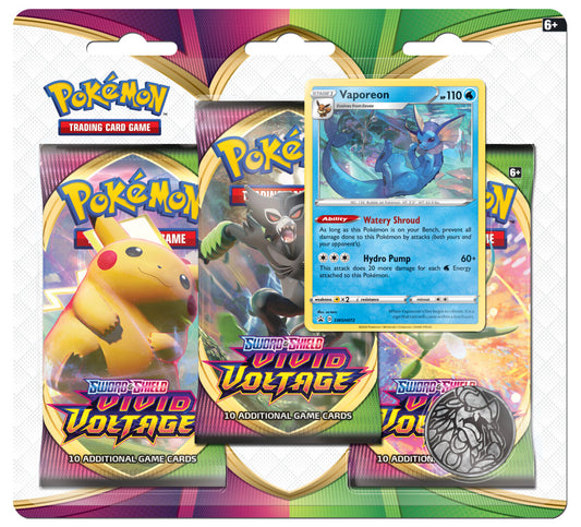 Pokemon 3 Pack Blister : Vaporeon - Sword and Shield Vivid Voltage