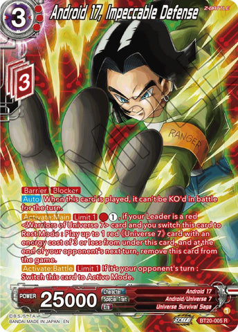 Android 17, Impeccable Defense (Silver Foil) (BT20-005) [Power Absorbed]