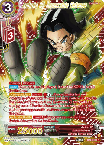 Android 17, Impeccable Defense (Gold-Stamped) (BT20-005) [Power Absorbed]