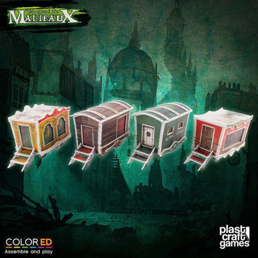 Wyrd Scenery - Dark-Carnival Circus Wagons Set (4 x pre-painted) - MF016