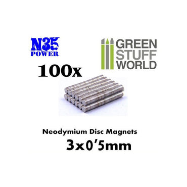 Green Stuff World Neodymium Magnets 3x0'5mm - 100 units (N35)