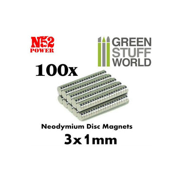 Green Stuff World Neodymium Magnets 3x1mm - 100 units (N52)