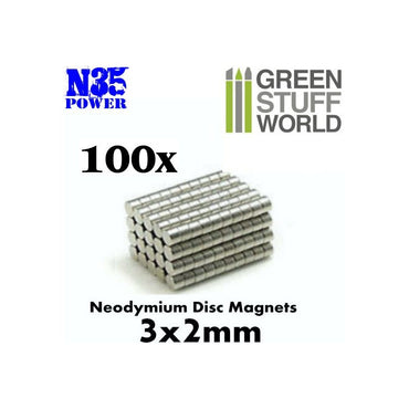 Green Stuff World Neodymium Magnets 3x2mm - 100 units (N35)