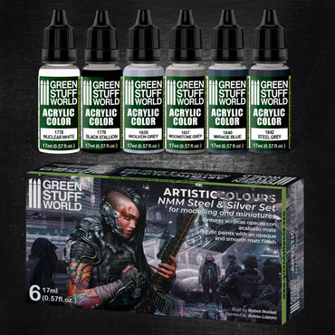 Green Stuff World Paint Set - NMM Steel and Silver