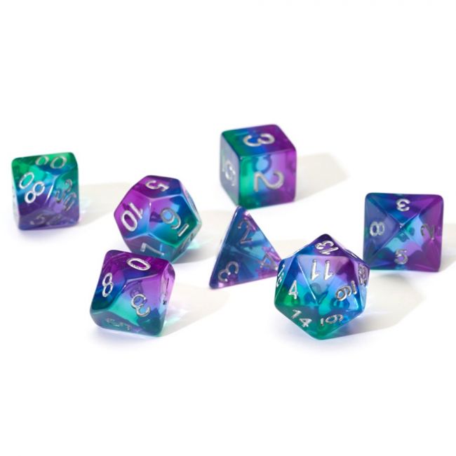 Sirius Dice Polyhedral Dice Set - Semi-Translucent - Blue Aurora/Silver