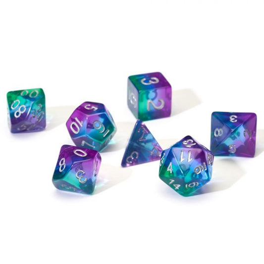 Sirius Dice Polyhedral Dice Set - Semi-Translucent - Blue Aurora/Silver