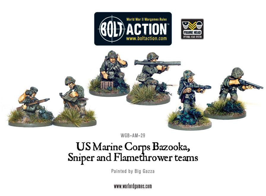 Bolt Action USMC Bazooka, Sniper and Flamethrower teams